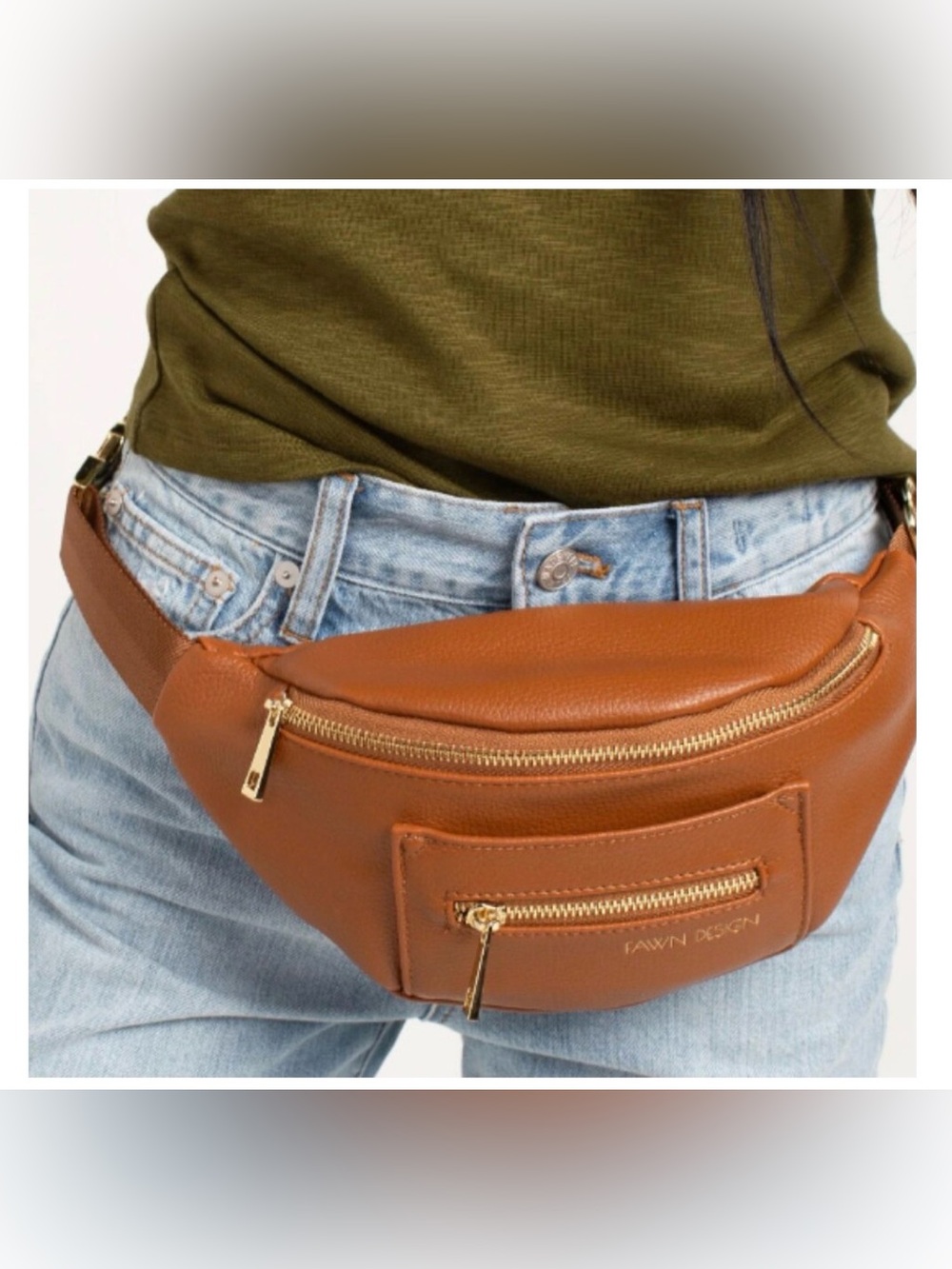 Fawn Design Cognac Leather Belt Bag with Gold Hardware